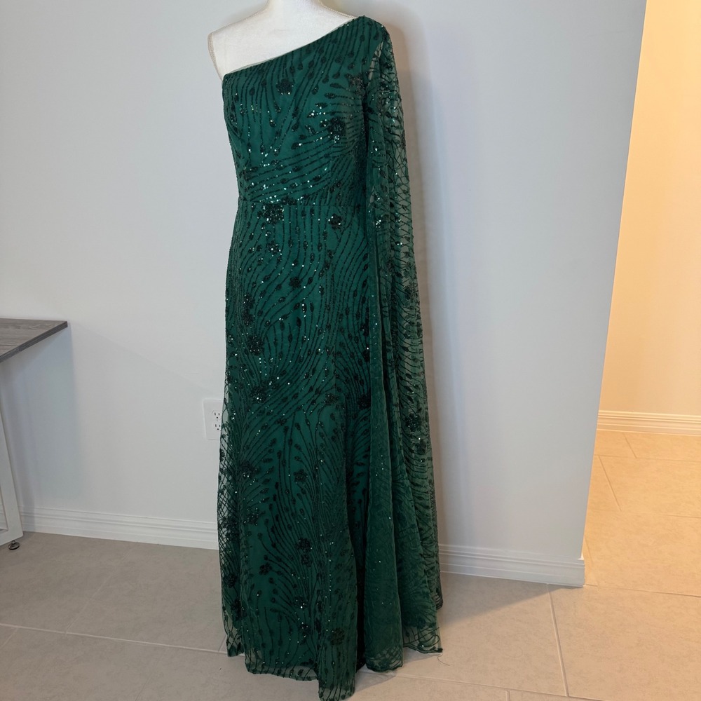 JJ's House Dark Green Sequin One Shoulder cocktail dress Gown Dress US 14 NEW